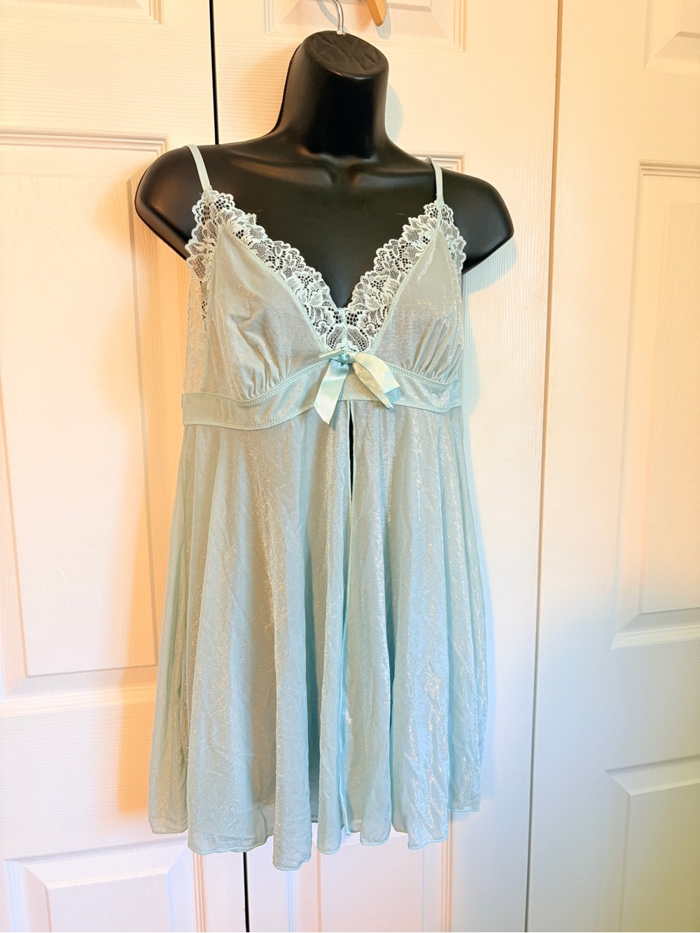 La Vie En Rose Light Blue Lace-Trim Babydoll Chemise